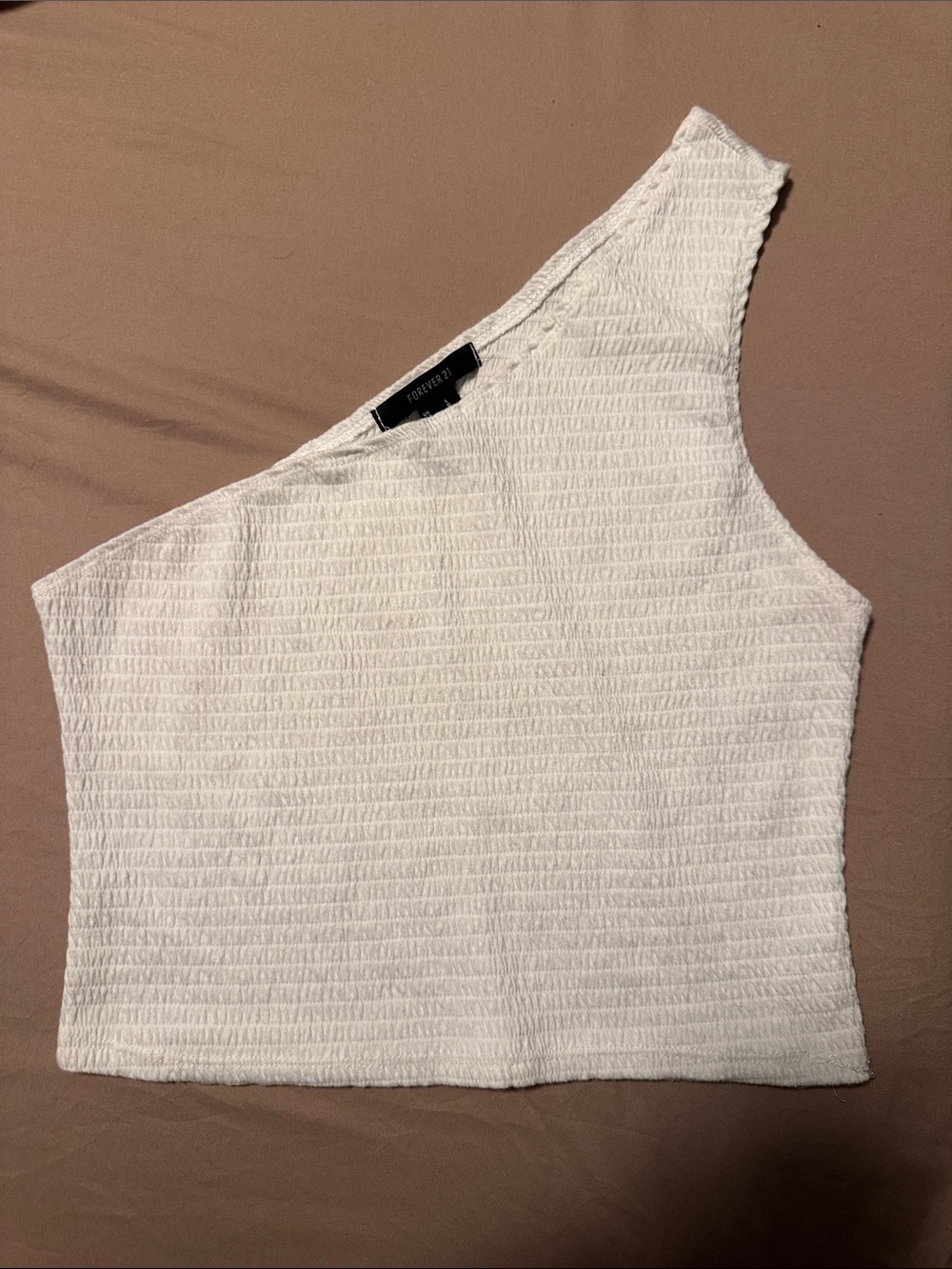 Forever 21 White Textured One-Shoulder Crop Top